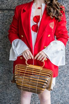 Red Dior Blazer Starfish Project Necklace Curly Hair Bell Sleeve Shirt, Dress Shirt Sleeves, Red Blazer, Get The Look