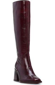 Vince Camuto Sangeti Knee High Boot (Women) | Nordstrom Burgundy Leather Knee High Boots, Flat Burgundy Boots, Chocolate Brown Knee High Boots, Knee High Fall Boots, Square Toe Tall Boots, Knee High Wide Calf Boots, Knee High Red Boots, Red Tall Boots, Red Brown Boots