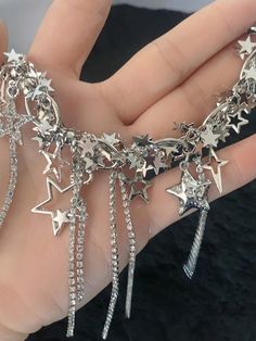 Plateado  Collar  Aleación de zinc   Embellished Star Jewellery, Y2k Jewelry, Crystal Choker Necklace, Star Chain, Star Pendant Necklace, Five Pointed Star, Butterfly Pendant Necklace, Lingerie Accessories, Crystal Choker