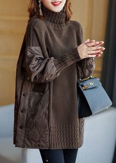 Simple Coffee Turtleneck Patchwork Loose Fall Knit sweaters Fall Knit Sweater, Coffee Sweater, Fall Knitting, Turtle Neck Jumper, Fitted Turtleneck, Linen Maxi Dress, Long Sleeve Turtleneck, Cup Size, Linen Dresses