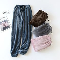 Season:Winter,Fall; Fabric:Fleece; Sleeve Length:Long Pant; Gender:Women's; Nightwear Style:Pajamas,Pants,Pjs; Style:Comfort,Simple,Plush; Elasticity:Micro-elastic; Occasion:Daily,Bed,Home; Age Group:Adults; Function:Gift; Pattern:Pure Color; Design:Elastic Waist; Hips:; Length:; Waist:; Print Type:non-printing Winter Home Outfit, Pajamas Pants, Warm Pajamas, Womens Pajamas Pants, Winter Pajamas, Loose Trousers, Soft Pants, Pajama Bottoms, Womens Fleece