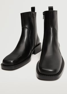 Zipped leather ankle boots - Woman | MANGO USA Womens Fall Boots, Best Ankle Boots, Boots Men Outfit, Chelsea Boots Women, Looks Street Style, Black Leather Ankle Boots, Boots Fall, Chelsea Boot, Mid Calf Boots