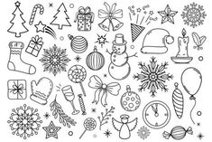 Christmas Design Elements Christmas Outline, Outline Background, Gingerbread Design, Outline Designs, Christmas Set, Black Christmas