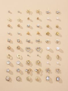 30pairs Heart Design Rhinestone Decor Stud Earrings | SHEIN USA Small Cute Gold Earrings, Small Studs Gold, Cute Earrings Studs Gold, Eyerings Gold Design Simple Small, Jewelry Design Earrings Gold, Small Gold Tops Designs, Small Earrings Design, Mini Earrings Gold, Studs For Women Gold