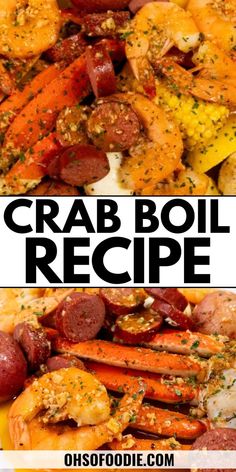 Text reads Crab Boil Recipe Crab Leg Seafood Boil, Crab Leg And Shrimp Boil Recipe, Zatarains Crab Boil Recipe, Cajun Shrimp And Crab Boil, Zatarans Crab And Shrimp Boil, Keto Crab Boil, Shrimp And Crab Legs Recipes, King Crab Boil Recipe, How To Make A Crab Boil