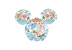 the mickey mouse head with flowers and leaves on it's ears is painted in blue,