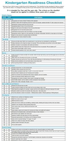 the printable worksheet for children's readiness checklist