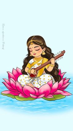 Baby Saraswati Goddess, Navratri Devi Rangoli, Ma Saraswati Drawing, Ma Saraswati Images, Cute God Images, Saraswati Aesthetic, Cute Ganesha Wallpapers, Cute God Drawing, Indian God Drawing