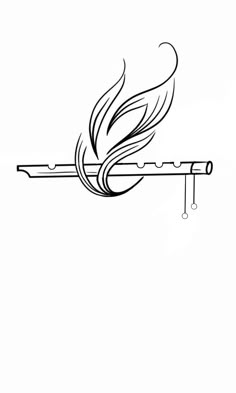 Peacock Feather Line Art, Flute Tattoo Stencil, Simple Peacock Feather Tattoo, Flute And Feather Tattoo, Flute Tattoo Design, Krishna Flute Tattoo, Flute Logo