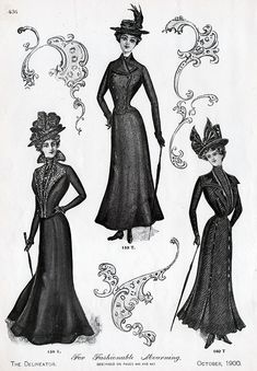 Fashionable Mourning Outfits - View 1 1900 Women, 1900 Clothing, Edwardian Fashion Plates, 1900 Fashion, 1900s Fashion, Outfits Vintage, 20th Century Fashion, Odd Numbers, Gibson Girl