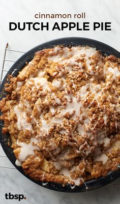 cinnamon roll dutch apple pie in a cast iron skillet