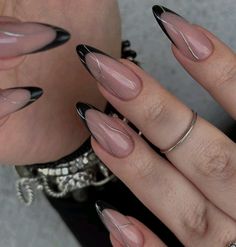 Dark Angel Nails, Black And Silver Almond Nails, Powerful Nails, Unusual Nail Designs, Black Almond Nails, Cartoons Movies, Sharp Nails, Hippie Nails, Gothic Nails