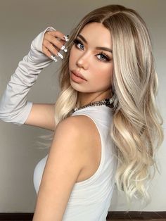 Ombre  Collar  Synthetic Fiber  No Bangs Wig Embellished   Wigs & Accs Spring Hair Color Trends, Platinum Hair Color, Blond Ombre, Brown With Blonde Highlights, Natural Hair Wigs, Long Curly Wig, Spring Hair Color, Fake Hair, Natural Wigs