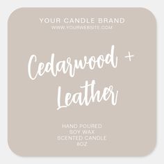 the logo for cedarwood leather and scented candle company, featuring hand - poured soy wax