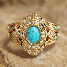 Warrior's Glory Ring - Serene Western Turquoise And Gold Jewelry, Silver Western Rings, Western Rings, Western Gifts, Ring Elegant, Turquoise And Gold, Vintage Boho Fashion, Cute Gift Boxes, Rhinestone Ring