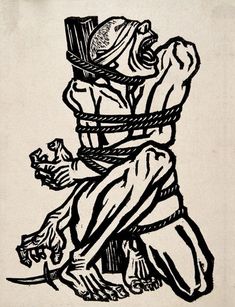 a black and white drawing of a man sitting on top of a wooden pole with his legs crossed