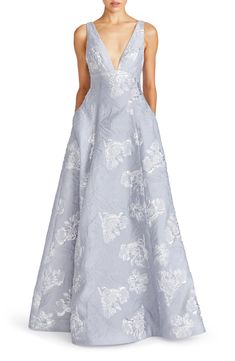 ML Monique Lhuillier Madeline Jacquard Gown | Nordstrom Jacquard Gown, Fashion For Petite Women, Mob Dresses, Monique Lhuillier, A Line Gown, Silver Dress, Petite Dresses, Mother Of The Bride Dresses, Blue Dress