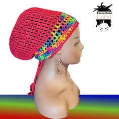 Handcrafted red cotton slouchy beanie, with drawstring.   Great for all seasons. Oversized Beanie made using 100% cotton yarn. Roomy for long hair, afros, braids, locs or bad hair days.   Color: Red and multi-colored Opening hat: 24' (without drawstring)  Height:  10"Approximately Note: 100% cotton does not have the stretch and "spring back" that acrylics have. 100% Cotton "loosens" with wear, so the drawstring will help keep your tam to have a snug fit.   Recommend hand wash. All items are handmade in a smoke-free, pet-free home. If you would like this set in another color that is not listed, please feel free to convo me with your request, and I'll be happy to make a set, especially for you. Oversized Beanie, Braids Locs, Slouch Beanie, Mesh Hat, Slouchy Hat, Slouchy Beanie, Red Hat, Red Hats, Bad Hair