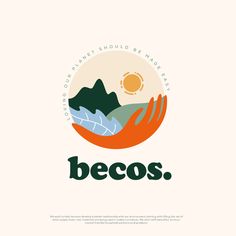 the logo for beco's is shown with mountains and trees in the background