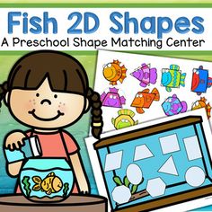 the fish 2 d shapes game is shown in front of an image of a child