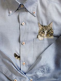 a shirt with a cat embroidered on it