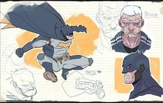 some sketches of batman characters from the animated tv series, bat - man and bruce