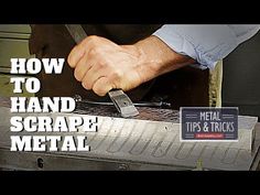 a man is using a knife to sharpe metal on a grill with the words how to hand scrape metal