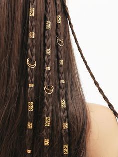 Color:Gold Style:Boho Pattern Type:Plants, All Over Print Material:Iron Element:Multiple Elements Hair Braid Beads, Hair Braid Rings, Hair Charms, Braid Jewelry, Dreadlock Beads, Hair Accessories Boho, Peinados Fáciles Para Cabello Corto, Golden Hair, Braided Ring