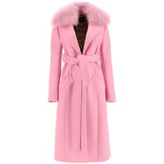 This Long Coat By Blumarine Is Crafted In Virgin Wool And Cashmere And Is Enriched By A Maxi Removable Cashmere Fur Collar. Designed With A Single-Breasted Three-Button Closure, It Features A Lapel Collar, Side Welt Pockets, A Matching Self-Tie Belt And A Back Side Vent. Slim Cut, With Animalier Lining. The Model Is 177 Cm Tall And Wears A Size It 40.Material: 95% Wv 5% WsMade In: ItalyColor: PinkCollection: Fall - Winter 20222s029a Black Leather Fringe Jacket, Coat With Fur Collar, Pink Tweed Jacket, Pink Jacket Blazer, Animal Print Jeans, Embellished Denim Jacket, Woven Cardigan, Coat With Fur, Combination Fashion