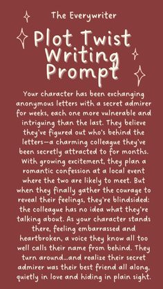 Looking for inspiration for your next story? This unique writing prompt will spark creativity and bring your characters to life! Whether you're diving into romance, exploring character emotions, or building tension in your plot, this writing idea is perfect for adding depth to your narrative. Save this prompt to your 'writing tips' board for when you need that extra push to overcome writer's block. Great for aspiring authors or seasoned writers looking to develop their storytelling skills! Movie Writing Prompts, Roleplay Ideas Plots Detailed, Flirty Rivals Writing Prompts, Writing Prompts Romance Spicy, Book Starters Writing Prompts, Fantasy Story Plot Ideas, Book Plot Ideas Writing Prompts, Screenwriting Prompts