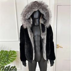 #ad Premium Men Real Rex Rabbit Fur Coat Trim Fox Fur Hood Jacket Winter Outwear Chinchilla, Fashion Mens Clothing Fur Hoodie Jacket, Fur Coat Men, Black Fur Coat, Rabbit Fur Jacket, Fur Trim Coat, Rabbit Fur Coat, Fur Hood Jacket, Hood Jacket, Hooded Trench Coat