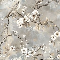 a wallpaper with birds and flowers on it