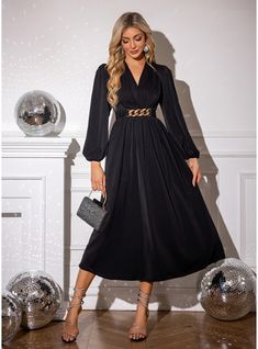 JJ's House Yes Satin Midi V-Neck Fall Winter A-line Belt/Sash Elastic Waist NO Black S Height:5.7ft(174cm) Bust:33.5in(85cm) Waist:26in(66cm) Hips:36in(91cm) Dress. #JJ's House #Yes #Satin #Midi #VNeck #Fall #Winter #Aline #BeltSash #ElasticWaist #NO #Black #S #Dress Belted Surplice Neckline Midi Dress For Party, Belted Midi Dress With Surplice Neckline For Party, Formal V-neck Midi Dress With Pleated Waist, Dressy V-neck Satin Midi Dress, Elegant V-neck Midi Dress With Pleated Waist, Winter V-neck Midi Dress With Button Closure, Black Tie Event Dresses, Black Belted V-neck Midi Dress, Black Tie Event