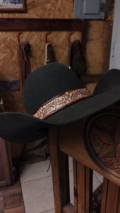 Tooled leather hat band with beautiful hand carved prickly pears and scrolls. Ties in the back with deerskin lace.  Measures 24 inches long. Cowboy Hat Bands, Leather Cowboy Hats, Pear Cactus, Prickly Pear Cactus, Leather Hat, Leather Hats, Prickly Pear, Deer Skin, Tooled Leather