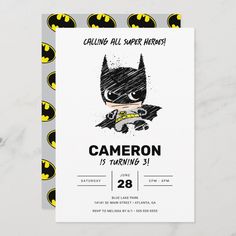 the batman birthday party card is shown