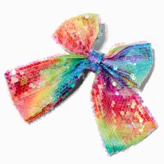 Claire's Club Rainbow Sequin Bow Hair Clip Sequin Hair, Piercing Kit, Rainbow Bow, Hair Bow Clip, Word Bracelet, Bow Hair Clip, Rainbow Butterfly, Jewelry Words, Mixed Metal Jewelry