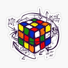 a sticker with a drawing of a rubik cube