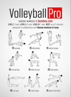 an exercise poster showing how to do the volleyball pro workout for men and women