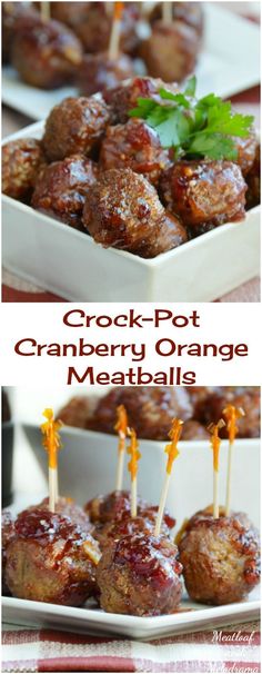 cranberry orange meatballs with toothpicks in them on a white plate