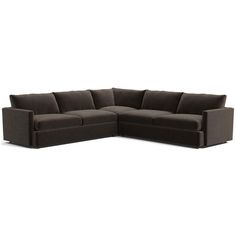 a large sectional couch with dark colored fabric