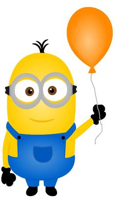 a cartoon minion holding a balloon