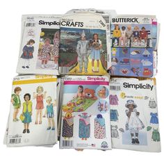 several children's sewing patterns are on display