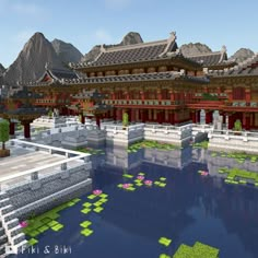 Timelapse vid of this build on our YouTube channel: Fiki & Biki 🐔 (link in bio) Minecraft Japanese Mega Base, Minecraft Chinese Palace, Minecraft Asian Palace, Japanese Base Minecraft, Japanese Palace Minecraft, Demon Slayer Minecraft Builds, Naruto Minecraft Builds, Minecraft Korean Builds, Japanese City Minecraft