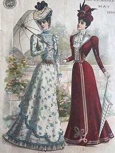 1899 THE DESIGNER Antique Original Litho Plate VICTORIAN FASHION Womens Clothing | eBay Vintage Victorian Outfits, Old Fashion Women Vintage, 1800 Womens Fashion, Edwardian Clothing Women, Victorian Clothes Women, Governess Victorian, Victorian Era Halloween Costumes, Glided Age Fashion, 1900s Clothes