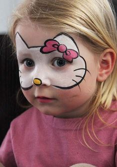 Hello Kitty Face Paint, Black And White Rose Tattoo, Face Painting Unicorn, Kitty Face Paint, Halloween Makeup Tutorial Easy, Hello Kitty Face