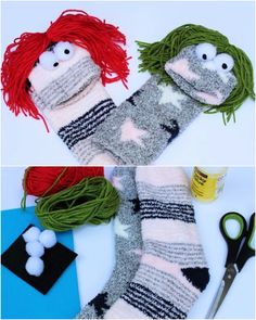 the sock is made with yarn and scissors