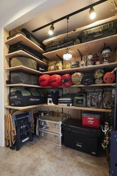 an organized closet with many items on shelves