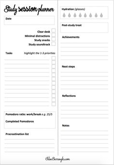 the study session planner is shown in black and white