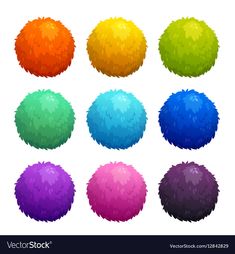 different colored balls on a white background