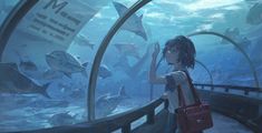 Artist: HY汐风 @shiokaze011   Original illustration background wallpaper aquarium Aquarium Gif, Aquarium Illustration, Fisheye Perspective, Aquarium Wallpaper, Aquarium Art, Aquarium Landscape, Semi Realism